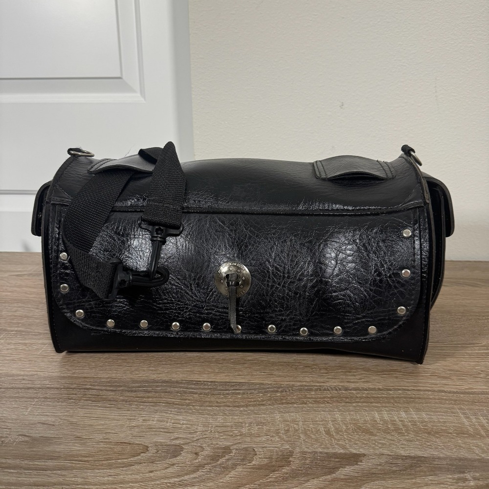 All American Rider Black Studded Motorcycle Sissy Bar Bag Barrel Travel Luggage